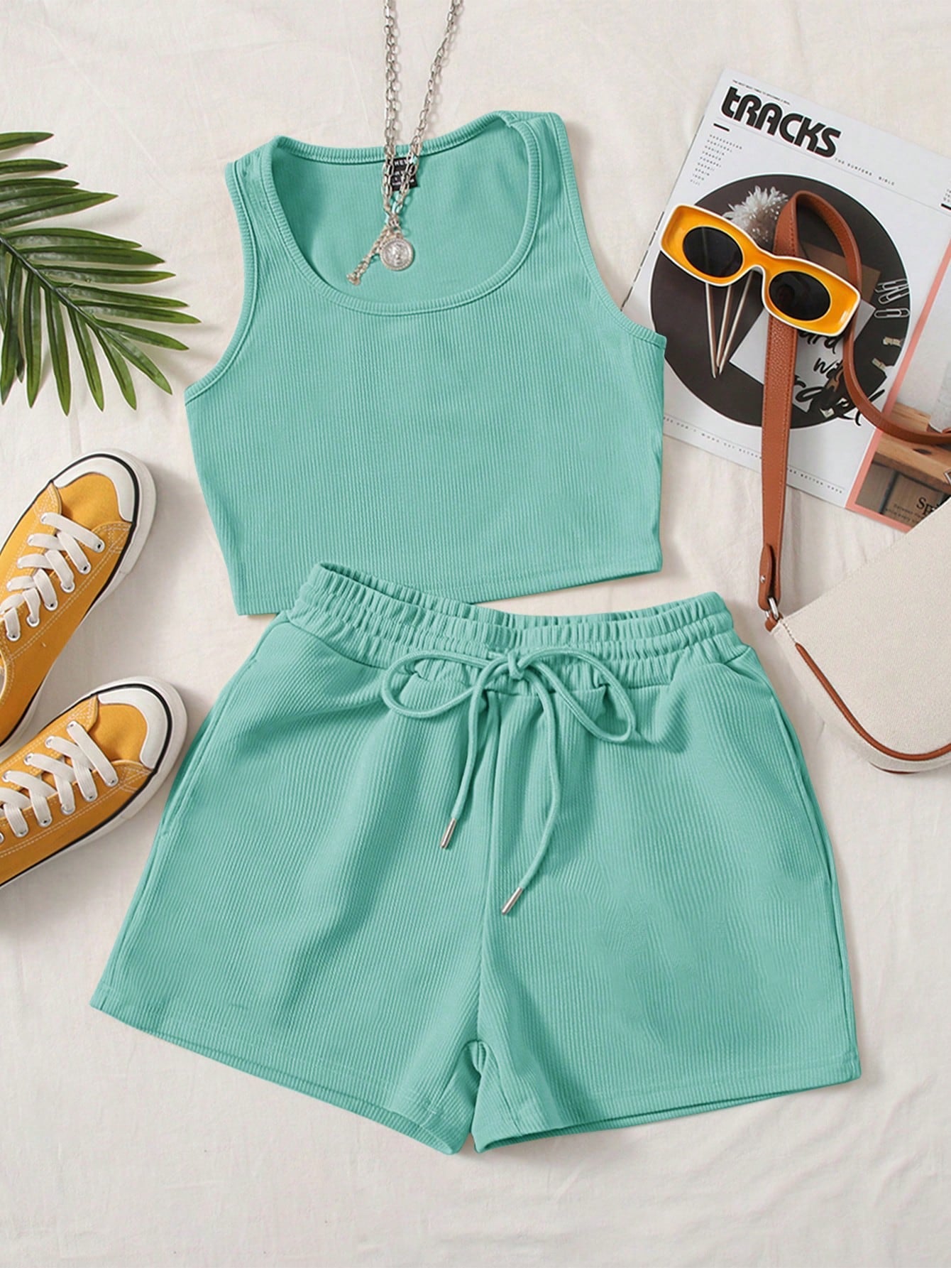 Plus Solid Tank Top &amp; Track Shorts Set
