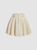 Solid Cord Pleated Skirt
