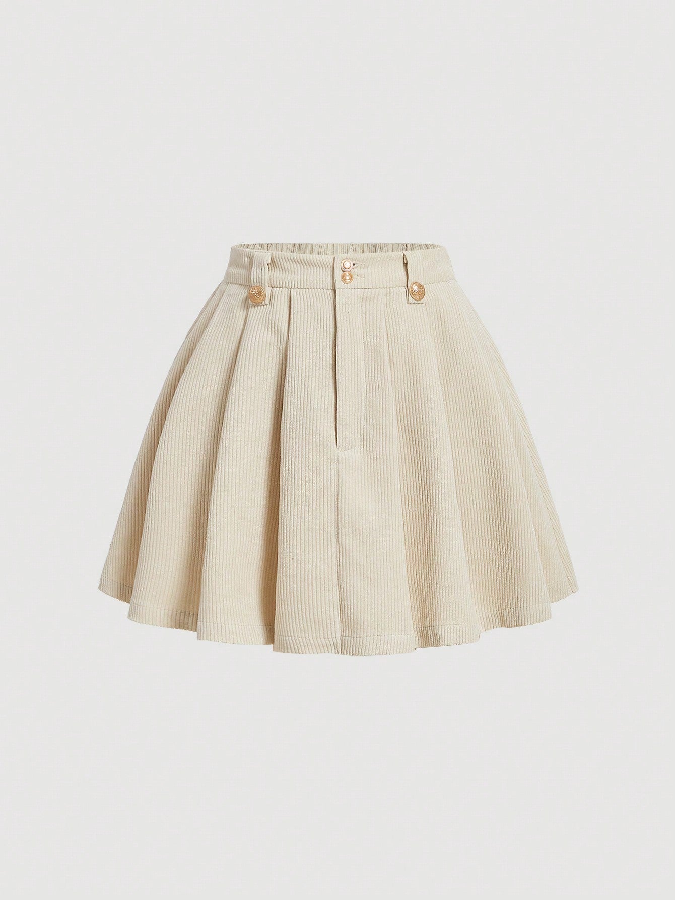 Solid Cord Pleated Skirt