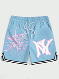 Men Letter Graphic Contrast Trim Drawstring Waist Shorts