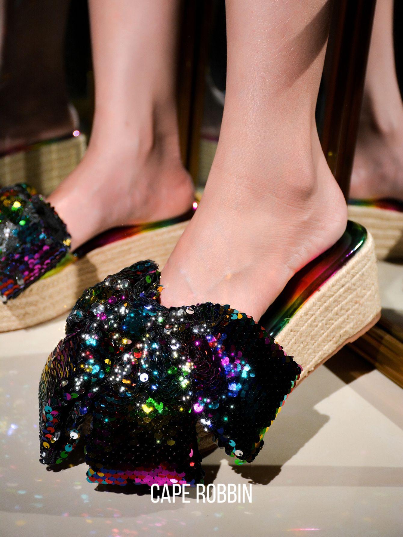 Watiz Bow Sequin Platform Espadrilles