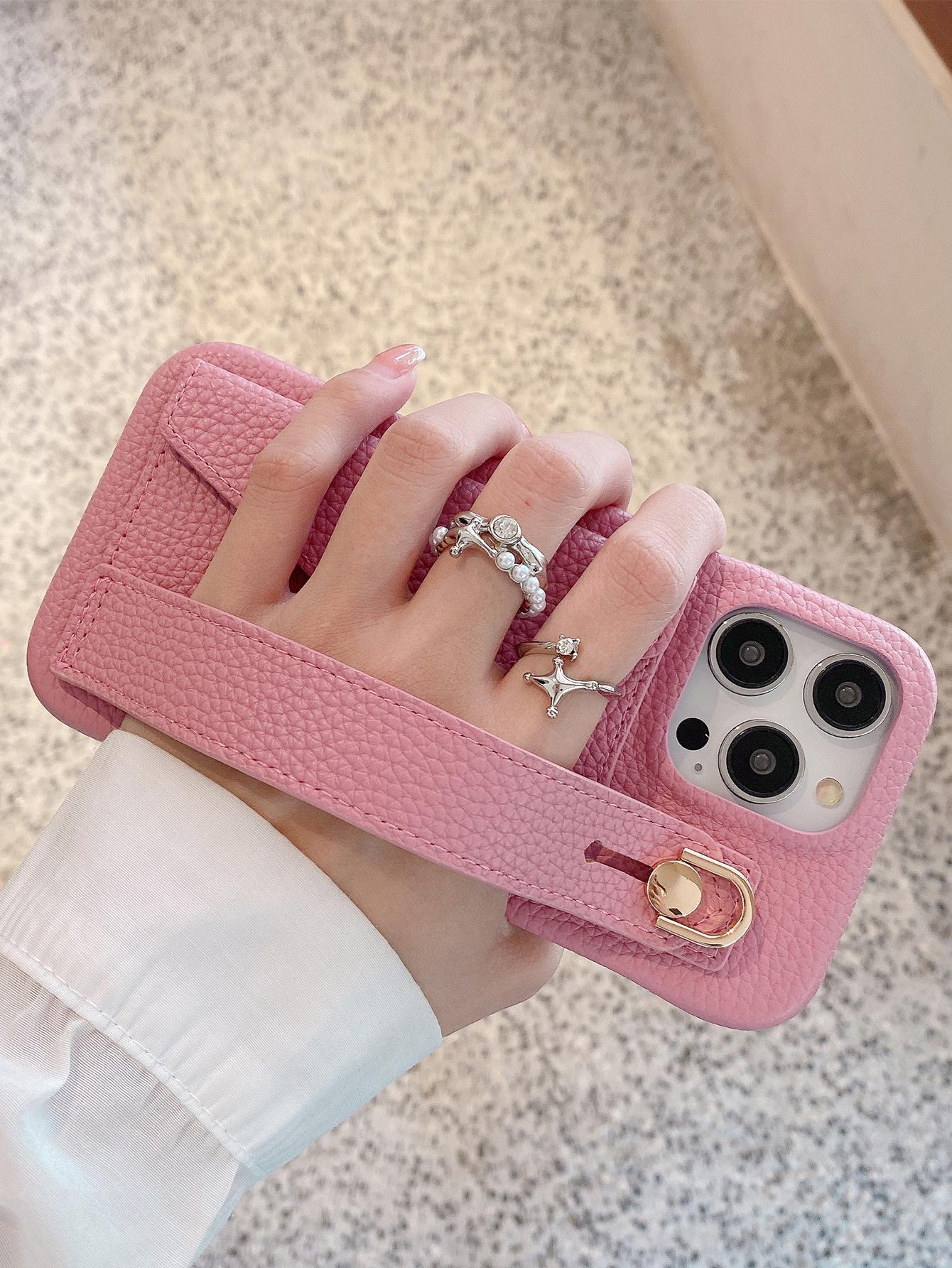 Lychee Pattern Skin Texture Pu Leather Case With Card Pocket Wristband, Compatible With Apple Iphone 15 14 13 12 11 Pro Max, Solid Color Compatible With Google Pixel 4 Xl, Compatible With Samsung Galaxy S23 S22plus Note 20 Ultra S21 Fe A52 A53 A54, Compat