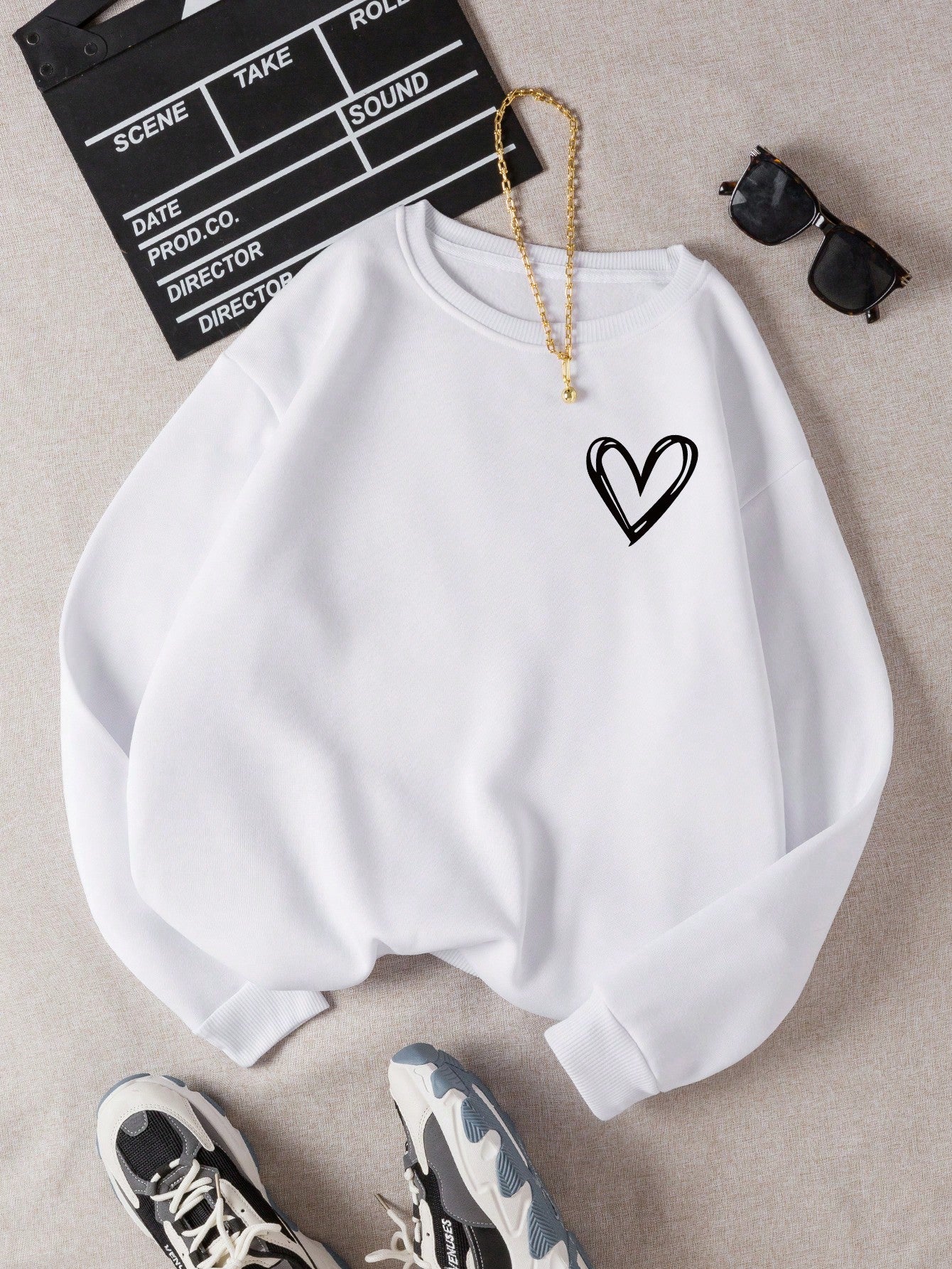 Heart Print Thermal Lined Sweatshirt