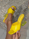 Transparent High Heel Mules With Unusual Shaped Heel