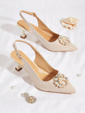 2024 Spring/Summer New Pearl-Decorated Women's High Heels, 6cm Stiletto Heel & Pointed Toe & Delicate Slingbacks