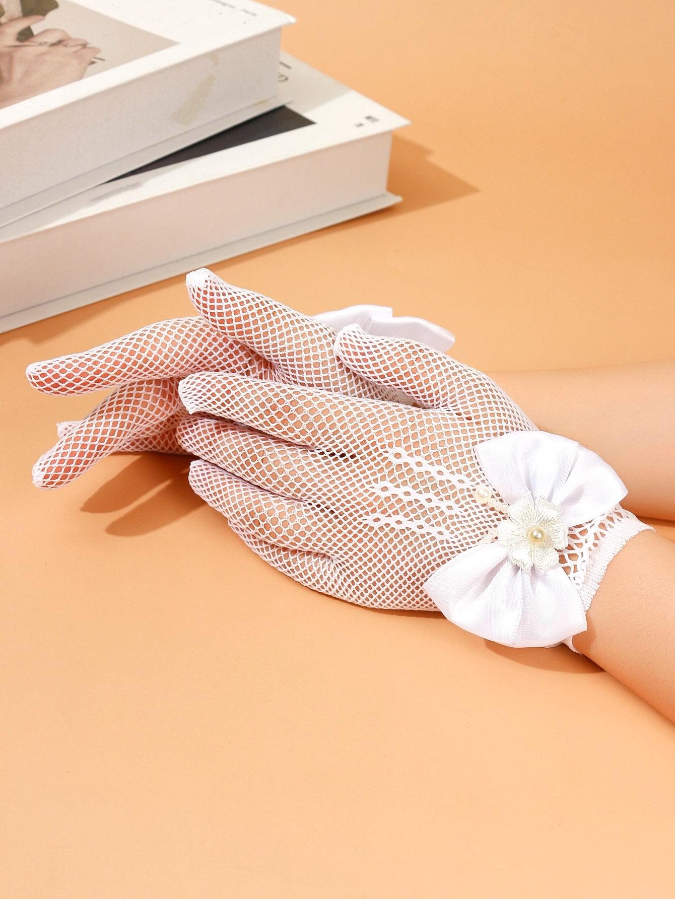 Pearl & Bow Decor Princess Gloves For Girls Aged 3-8