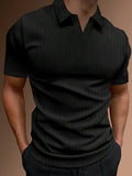 Men Solid Polo Shirt Button Up Plain Black Work Casual Polo Shirt For Husband