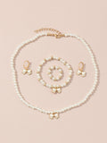 5pcs Girls Bow & Faux Pearl Decor Cute Jewelry Set For Daily Decoration