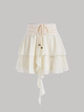 Drawstring Waist Two Layer Hem Skirt