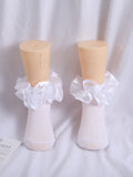 1pair Girls/Little Girls Solid Color Satin Lace Breathable Princess Ballet Dance Short Socks, All Seasons
