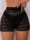 Swim Summer Beach Solid Drawstring Waist Cover Up Shorts