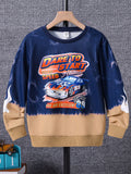Tween Boy Car & Letter Graphic Two Tone Sweatshirt