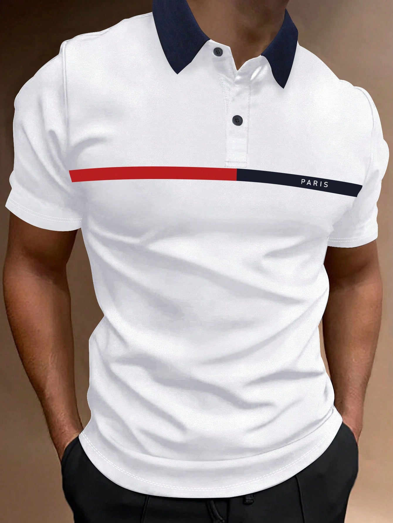 Men Letter Graphic Contrast Collar Half Button Color Block Business Casual Polo Shirt, Daddy & Boyfriend Gift