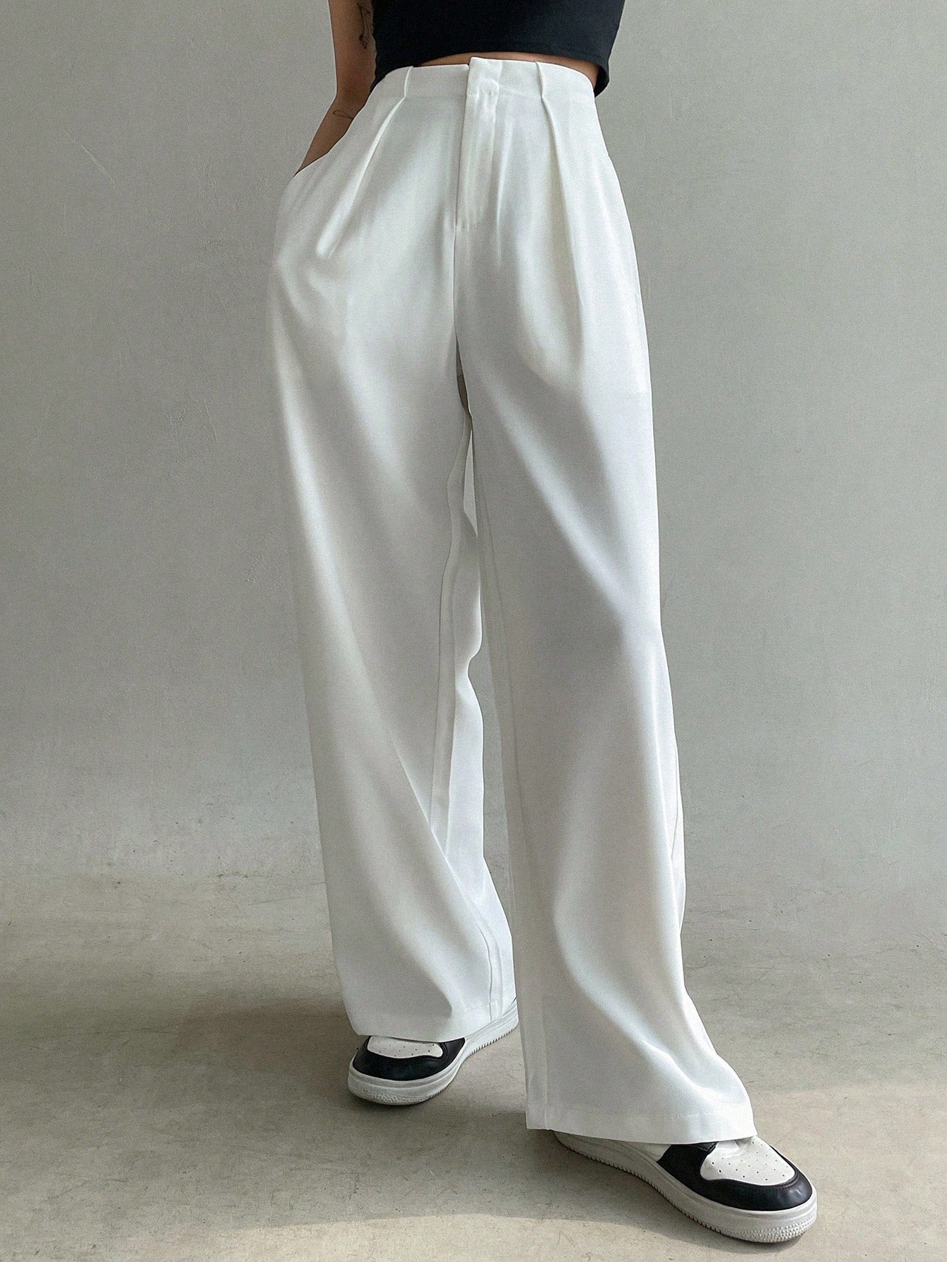 Solid Wide Leg Suit Pants