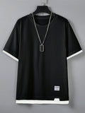 Men Plus Letter Patched Contrast Trim Tee Without Necklace