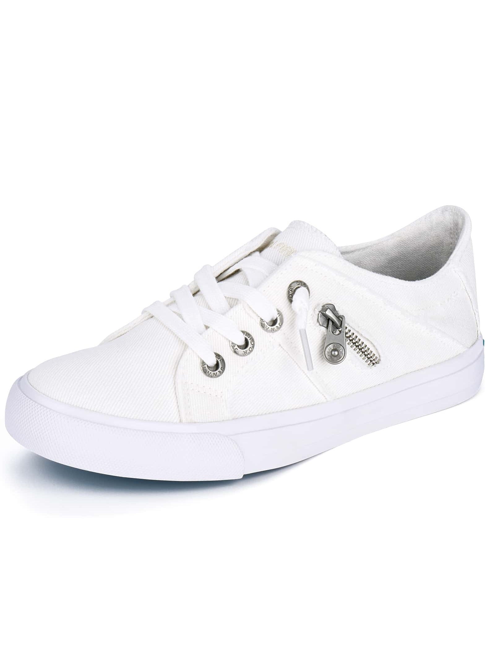 JENN ARDOR Women's Walking Shoes Slip-On Sneakers Elastic Tieless Tennis Loafers Retro Fashion Comfortable Zipper Decor Flats