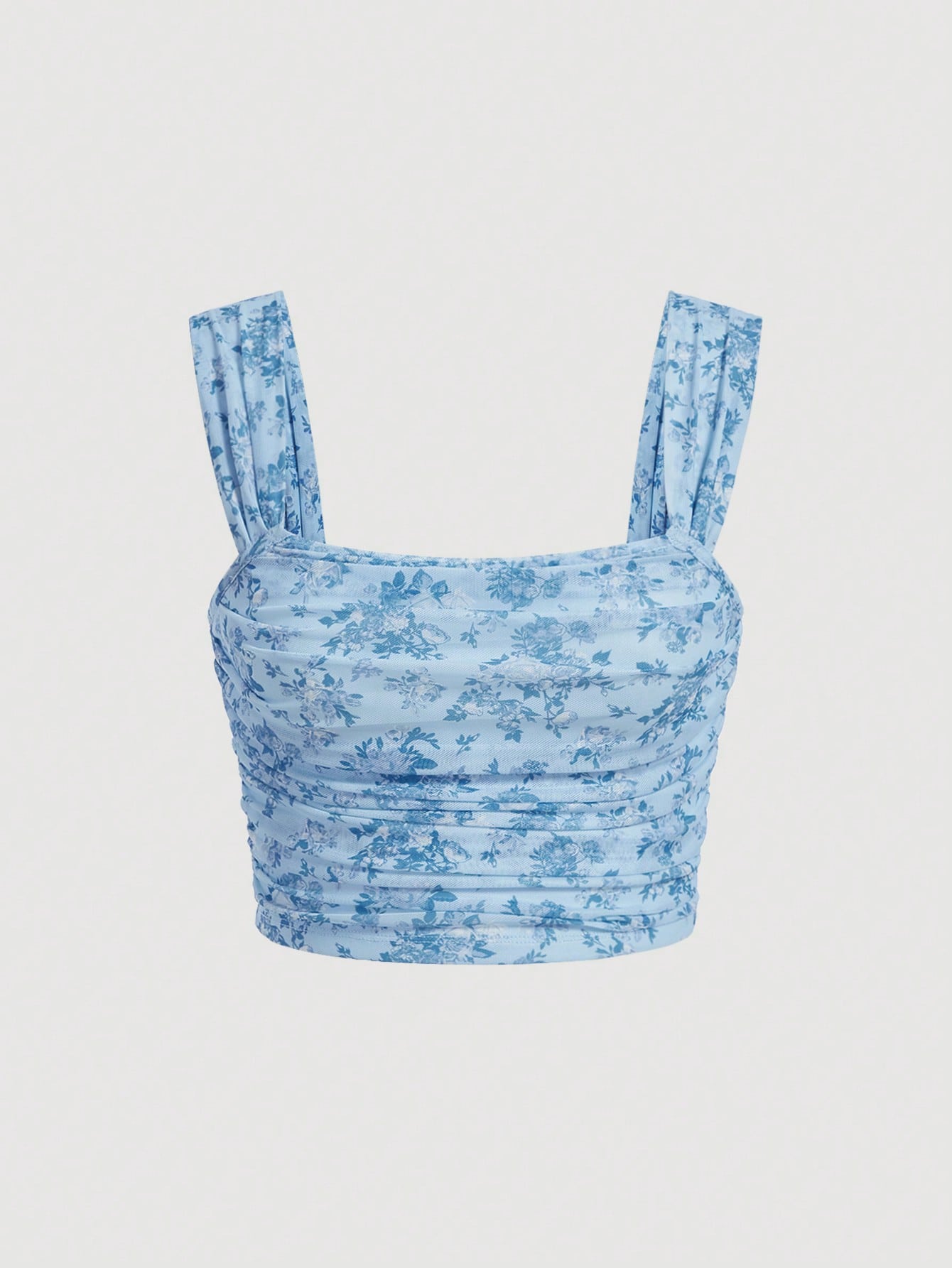 Floral Print Ruched Wide Strap Top