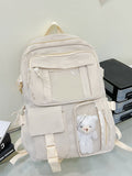 Cute Student Schoolbag, Large Capacity Zipper Simple Schoolbag With Bear Schoolbag For Elementary Students Female Middle School Students High School Students Large Capacity Shoulder Schoolbag Fashion Casual Campus Pairing Computer Schoolbag Female Schoolb