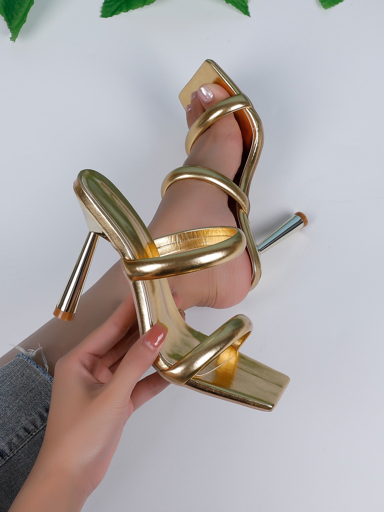 Solid Color Square Toe Fashion High Heel Women's Sandals