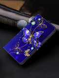 Blue Magnetic PU Leather Stand Folding Wallet Case Compatible With Samsung Galaxy IPhone Xiaomi And Other Mobile Phone Models (Blue Butterfly Pattern) Compatible With IPhone15/15Plus/15Pro/15Promax