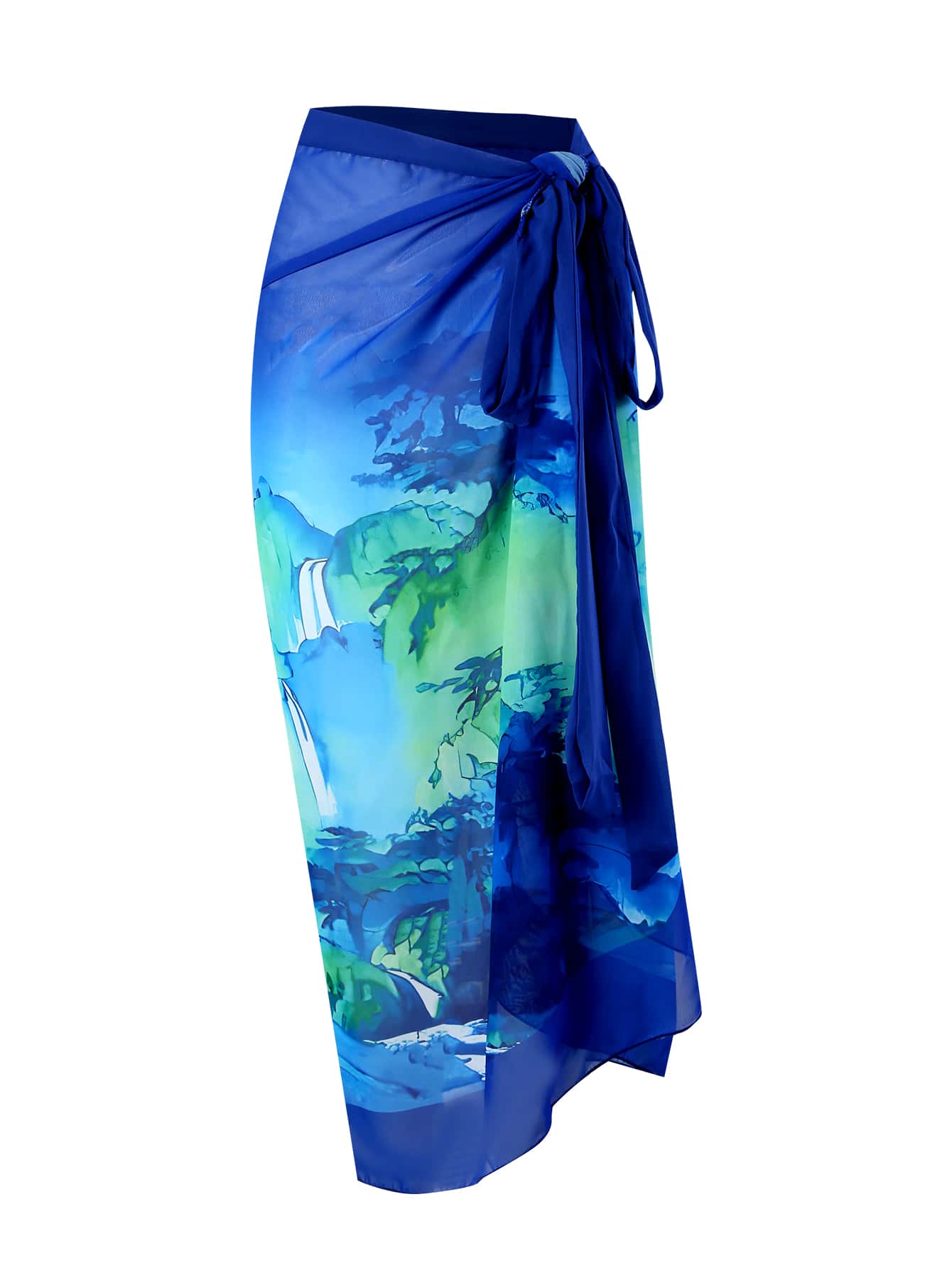 Landscape Print Knot Side Cover Up Skirt