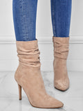 Fashionable Party Apricot Anti-slip Pointed Toe Thin High Heel Ladies' Pleated Over-the-knee Boots