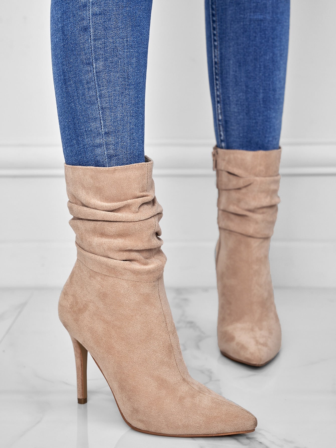 Fashionable Party Apricot Anti-slip Pointed Toe Thin High Heel Ladies' Pleated Over-the-knee Boots