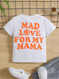 Boys' Loose And Comfortable T-Shirt With Parent-Child Slogan Expressing Love To Mom, Cute Style, Suitable For School, Parties, Outdoor And Sports, For Boys Aged 4-7