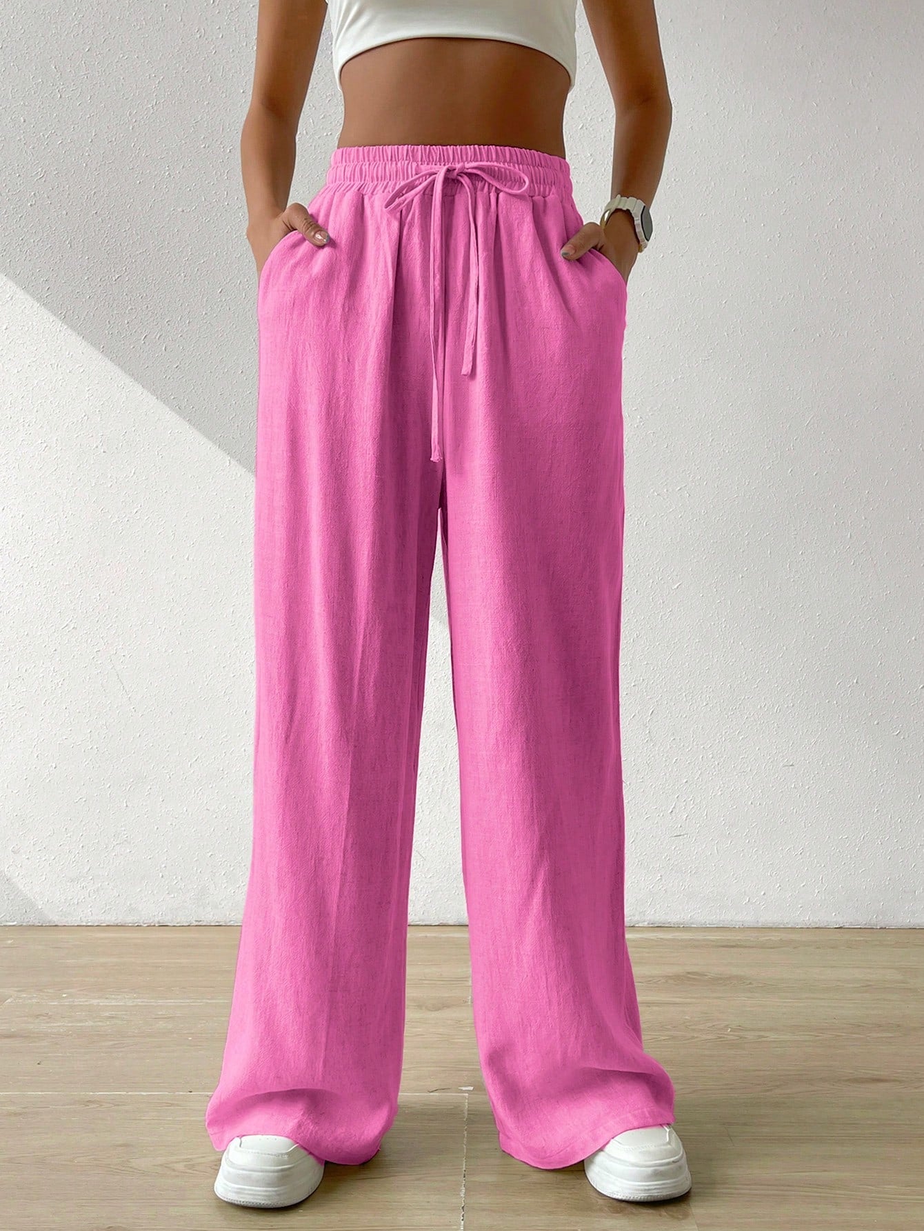 Drawstring Waist Wide Leg Pants