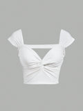 Twist Front Open Back Crop Top