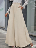 Solid Slant Pocket Wide Leg Pants