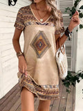 Geo Print V Neck Tee Dress