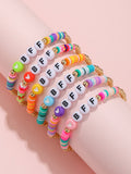 6pcs Girls Heart & Letter Graphic Beaded Bracelet For Daily Decoration