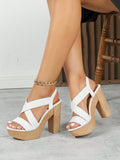Women Criss Cross Chunky Heeled Slingback Sandals, Elegant Summer White Elastic Heeled Sandals