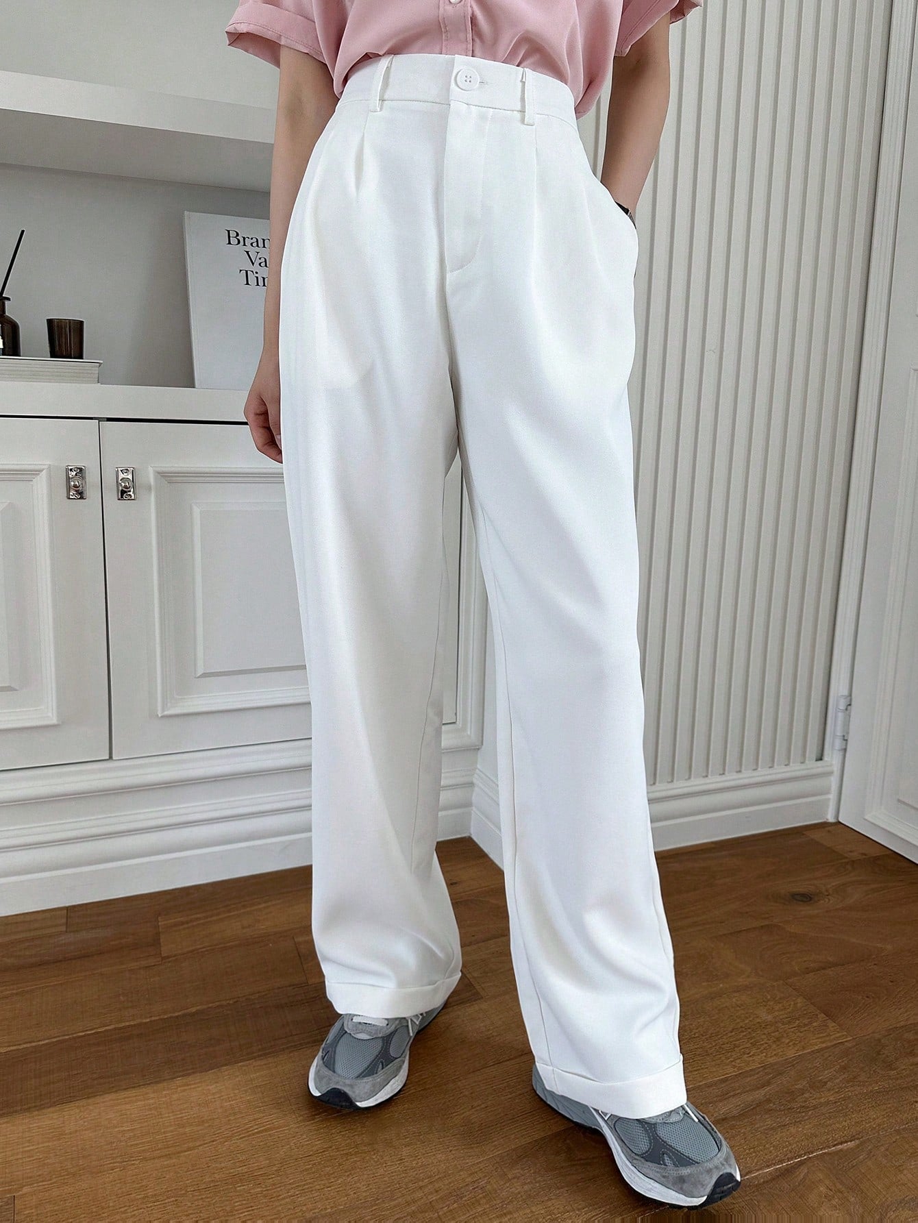 Dazy-Less Solid Slant Pocket Straight Leg Suit Pants Without Belt