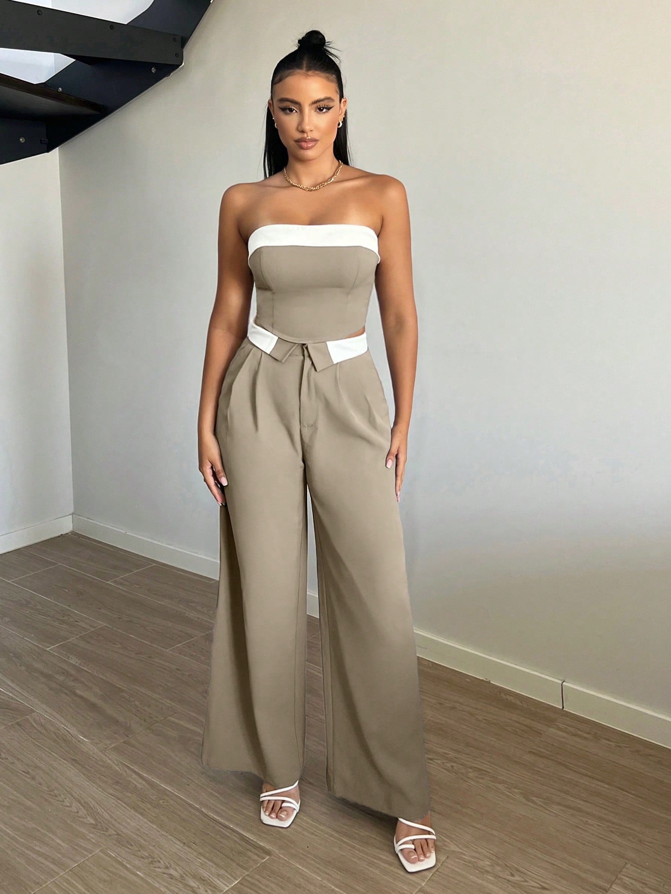 Fold Pleated Wide Leg Suit Pants