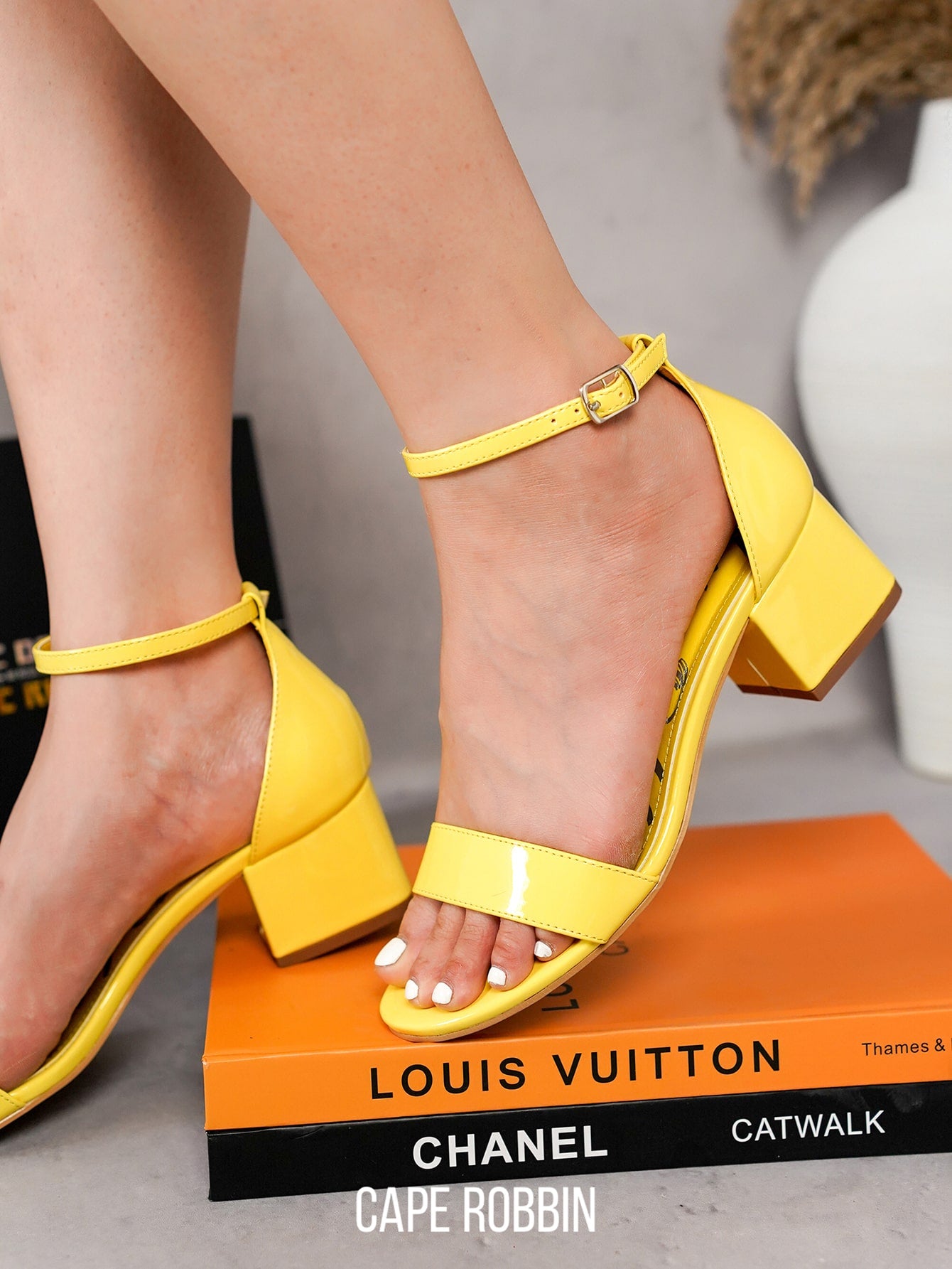 Round Open Toe Mid Block Heels