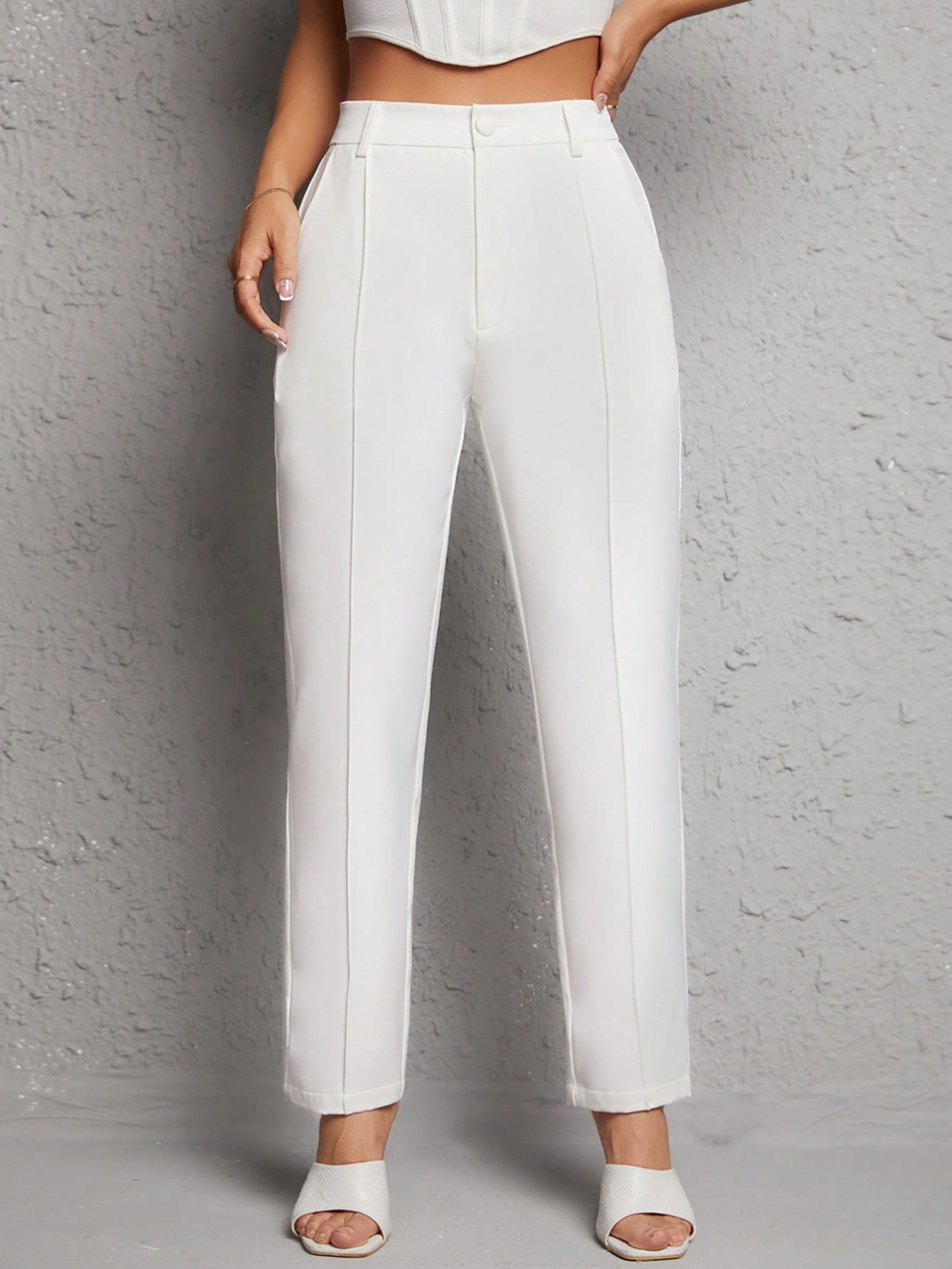 Solid Seam Front Suit Pants