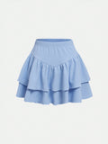 Tween Girl Elastic Waist Two Layer Hem Skirt