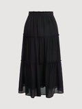 Solid Frill Trim Ruffle Hem Skirt