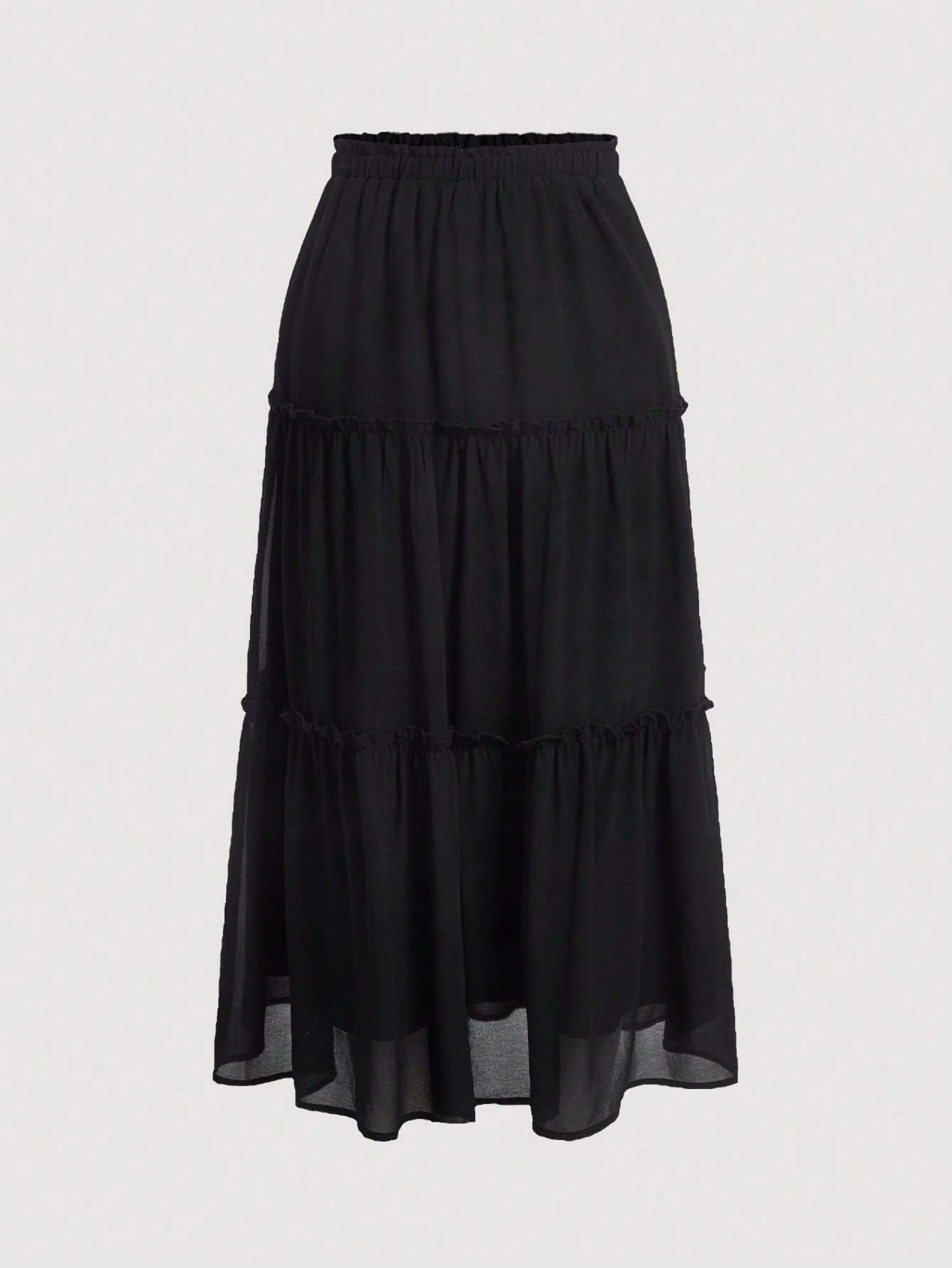 Solid Frill Trim Ruffle Hem Skirt
