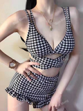 Swimsuit Feminine High Waist Cover Belly Slim Houndstooth Split Bikini Vacation Leisure Swimsuit