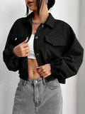 Flap Pocket Drop Shoulder Crop Jacket Without Cami Top