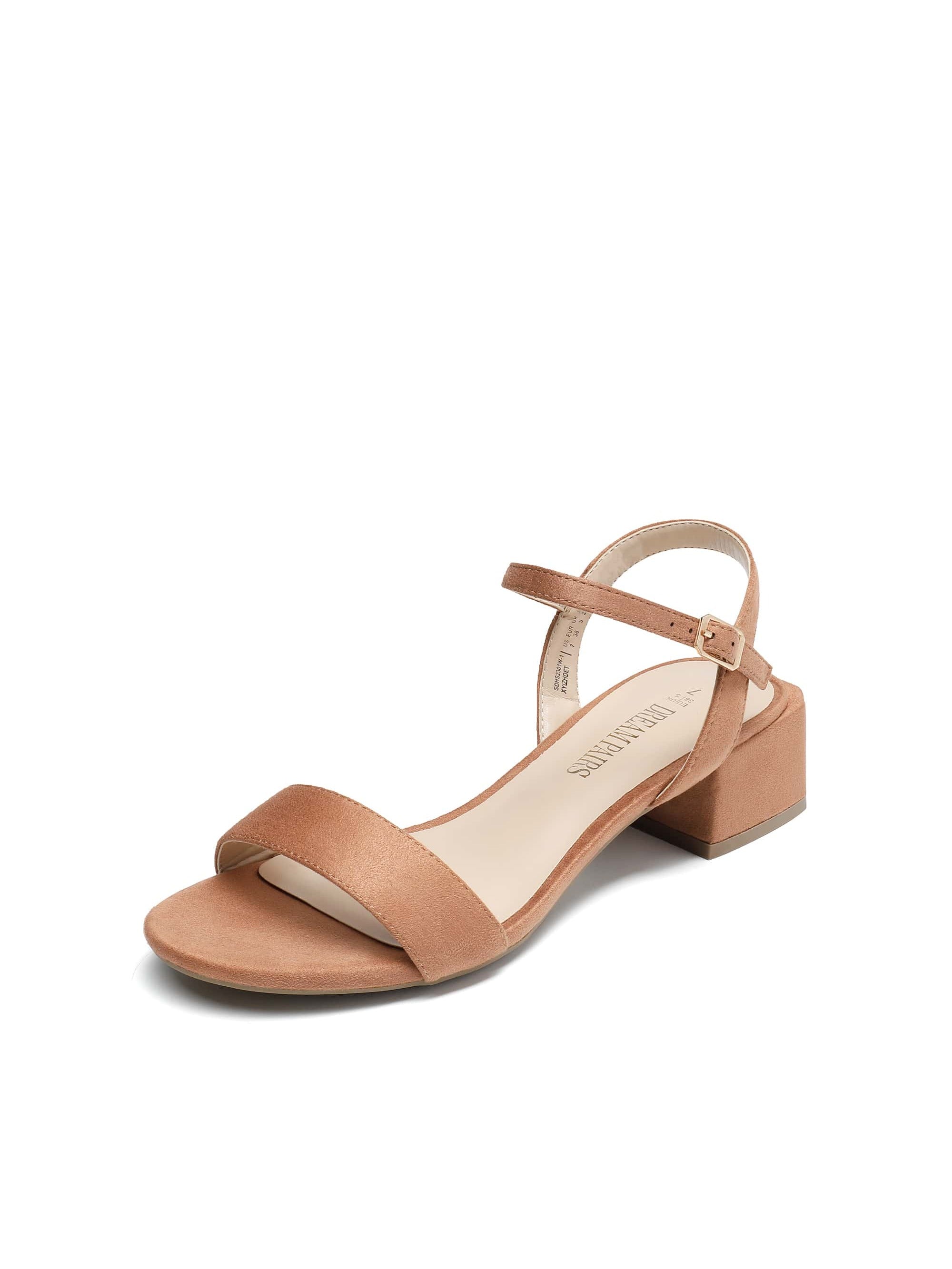Women Minimalist Summer Sandals, Ankle Strap Open Toe Chunky Low Heeled Sandals