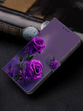 Phone Case Compatible With Galaxy / iPhone / Xiaomi / Huawei / Google / Sony with Card PU Leather Folio Wallet Magnetic Closure Folding Base Card Clip Wallet- Purple Rose Compatible With iPhone15/15Plus/15Pro/15Promax