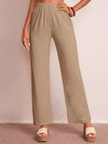 Solid Elastic Waist Straight Leg Pants