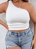 Plus One Shoulder Ruched Side Crop Top