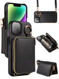 Cell Phone Lanyards A Multifunctional Crossbody Zipper Accordion Card Holder Wallet Style PU Phone Case Compatible With Apple/Samsung
