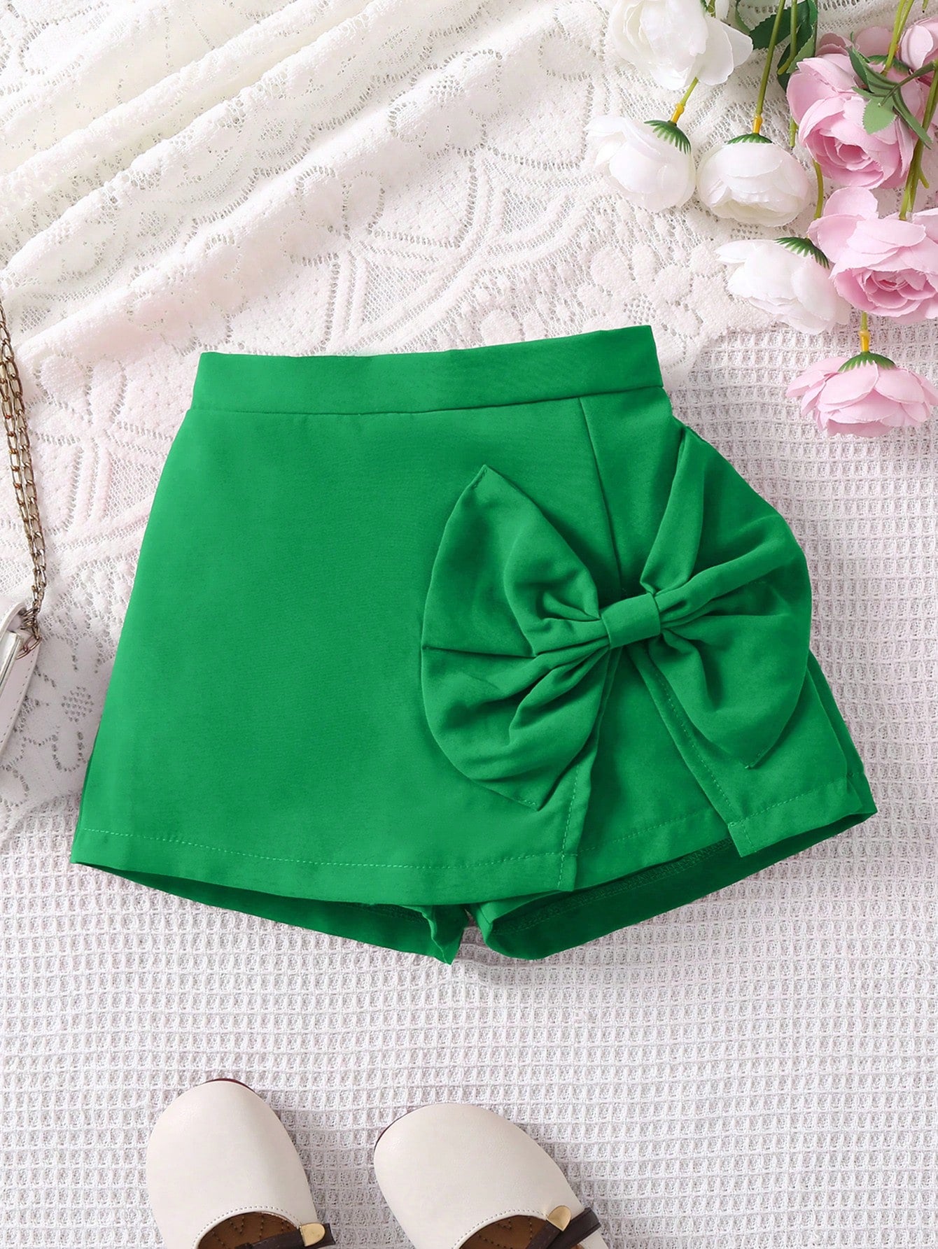 Young Girl Solid Color Bow Decor Summer Shorts