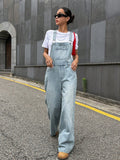 Slant Pocket Denim Overalls Without Tee